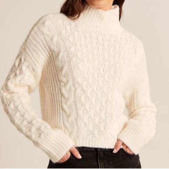 Abercrombie & Fitch Mock Neck Sweater | Cream Cable Knit - Picture 3 of 8